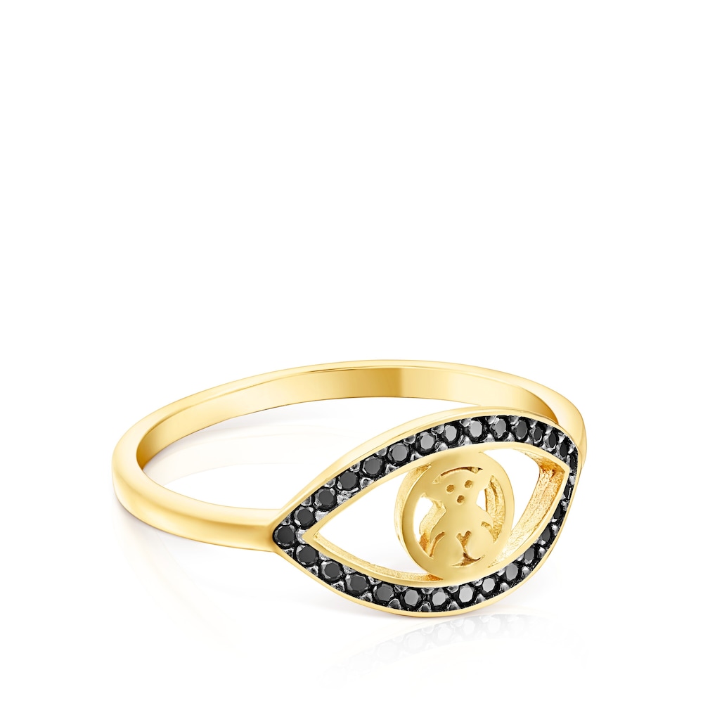 Anillo ojo con ba&ntilde;o de oro 18 kt sobre plata y espinelas motivo oso TOUS Good Vibes