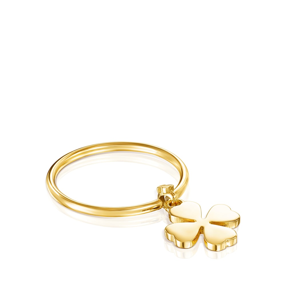 Anillo con ba&ntilde;o de oro 18 kt sobre plata motivo tr&eacute;bol TOUS Good Vibes