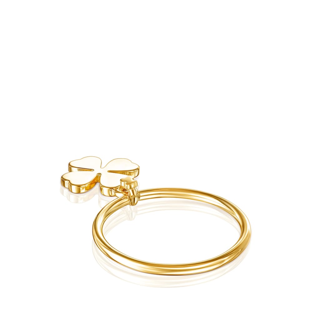 Anillo con ba&ntilde;o de oro 18 kt sobre plata motivo tr&eacute;bol TOUS Good Vibes