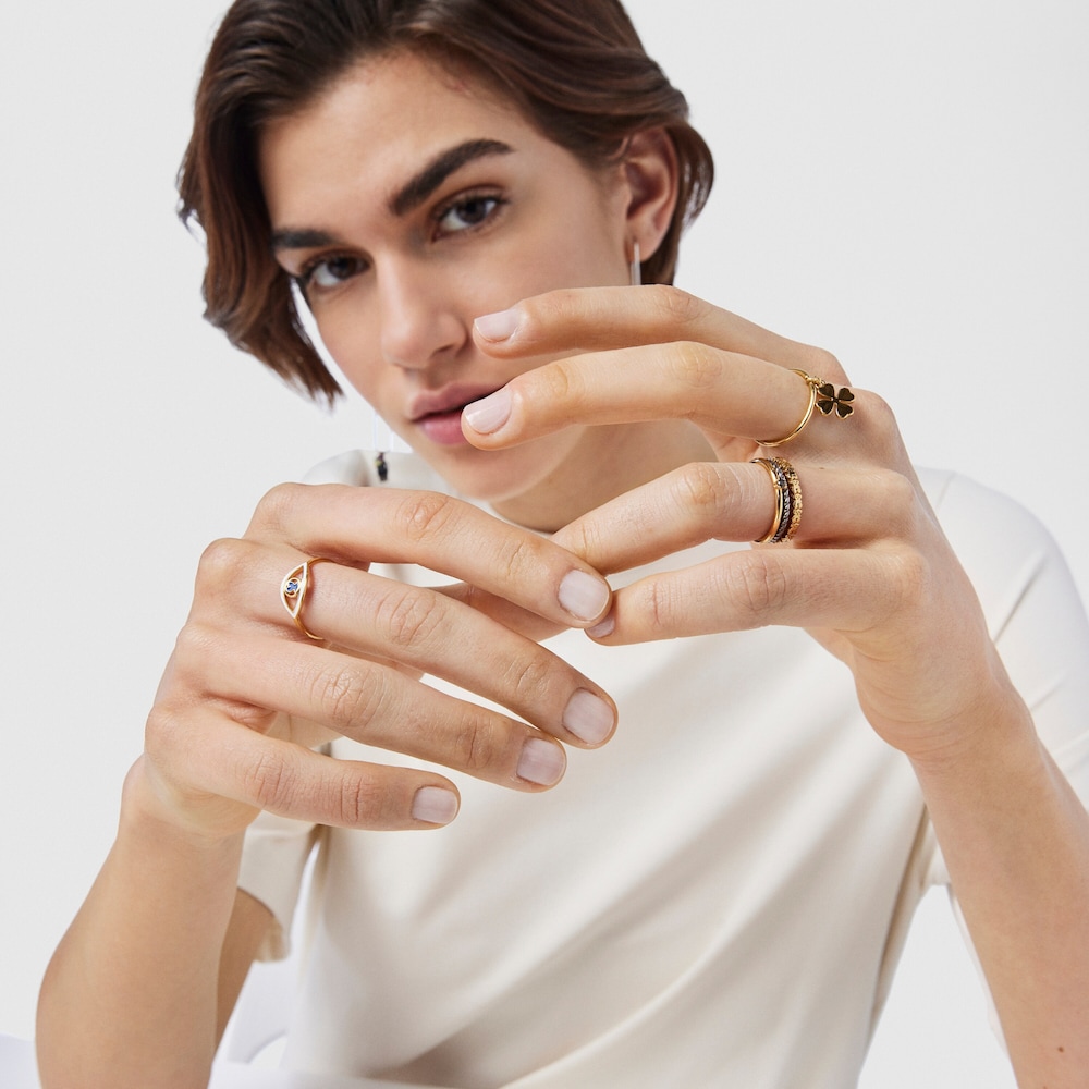 Anillo con ba&ntilde;o de oro 18 kt sobre plata motivo tr&eacute;bol TOUS Good Vibes