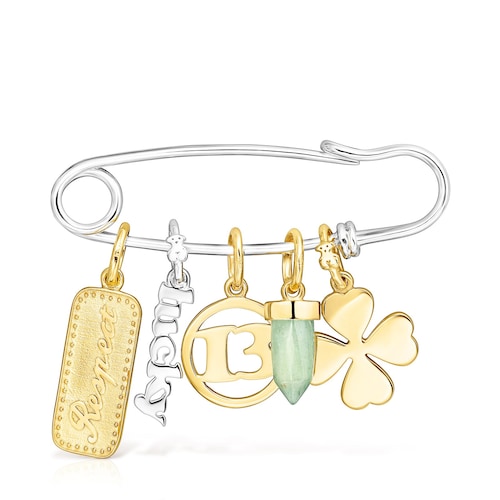 Silver and Silver Vermeil TOUS Good Vibes safety pin - pendants with Aventurine