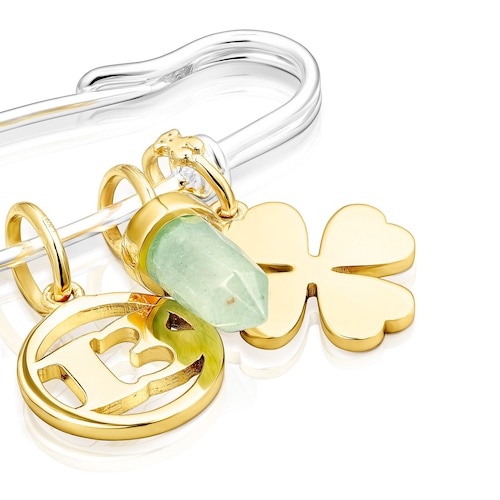 Silver and Silver Vermeil TOUS Good Vibes safety pin - pendants with Aventurine