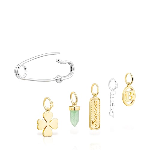Silver and Silver Vermeil TOUS Good Vibes safety pin - pendants with Aventurine