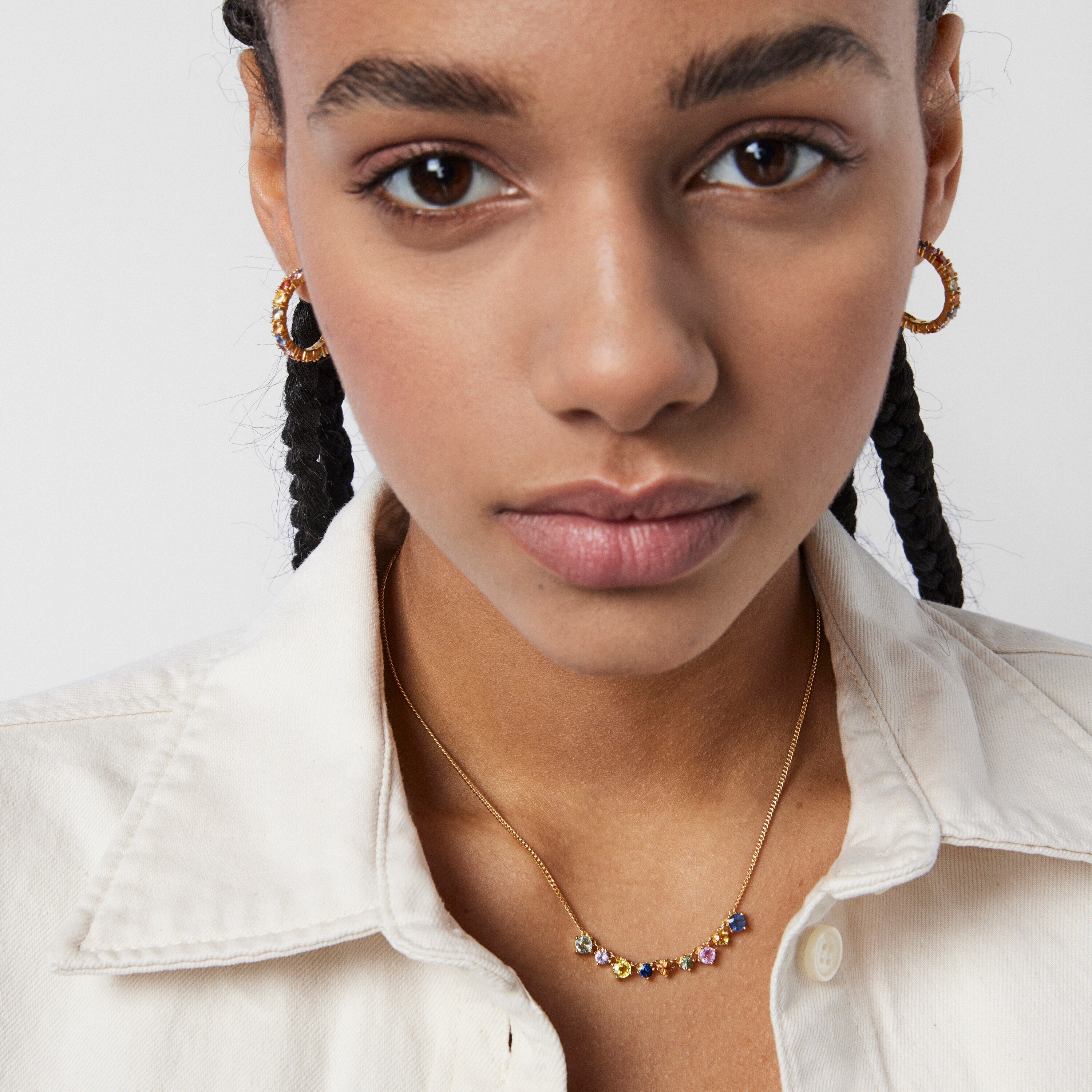 Silver Vermeil Glaring Necklace with multicolored Sapphires