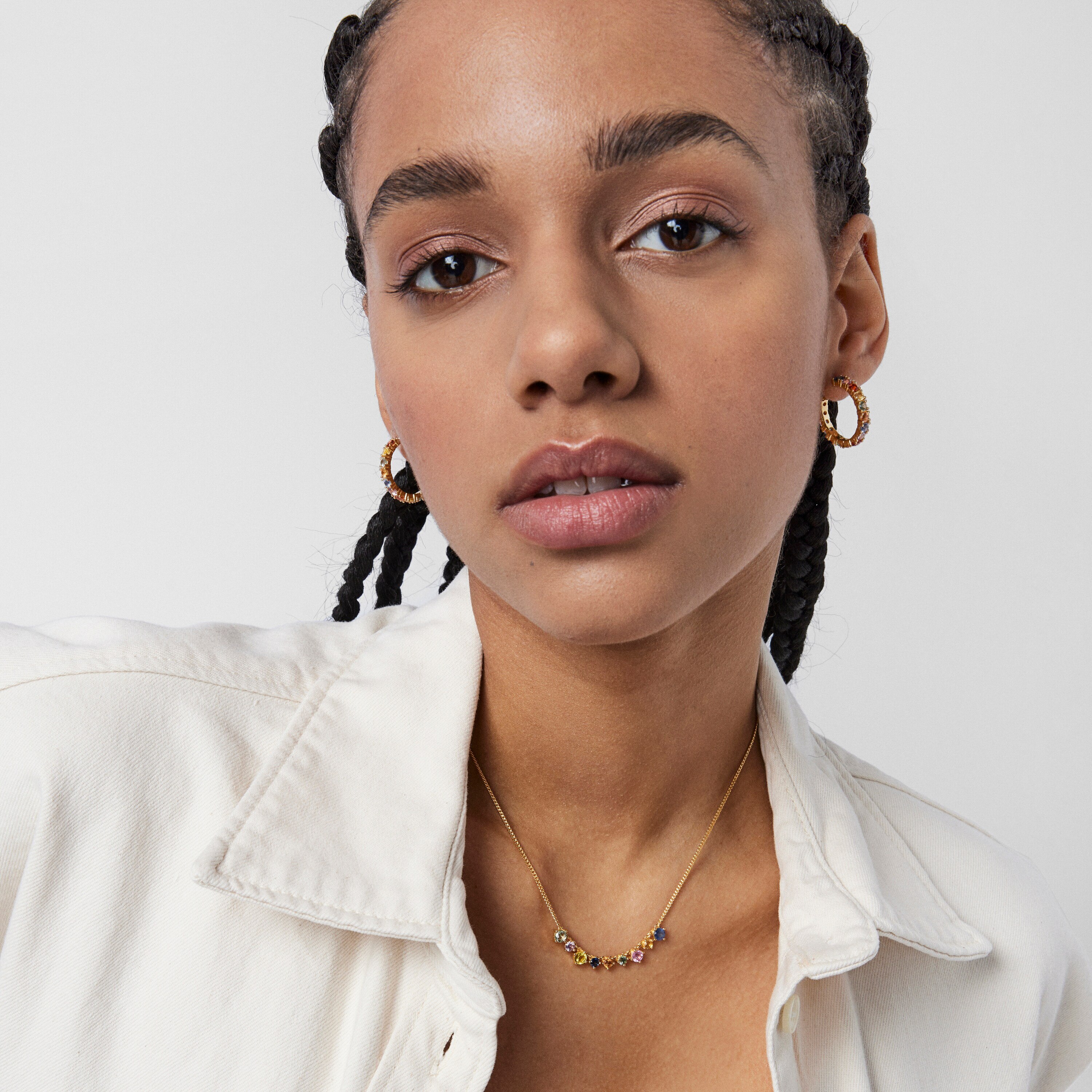 Silver Vermeil Glaring Necklace with multicolored Sapphires