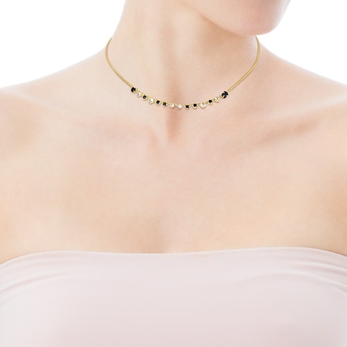 Collar con baño de oro 18 kt sobre plata y ónix y zircón Glaring