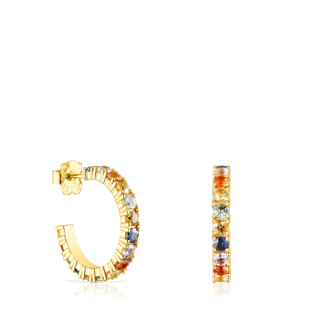 Silver Vermeil Glaring Hoop earrings with multicolored Sapphires