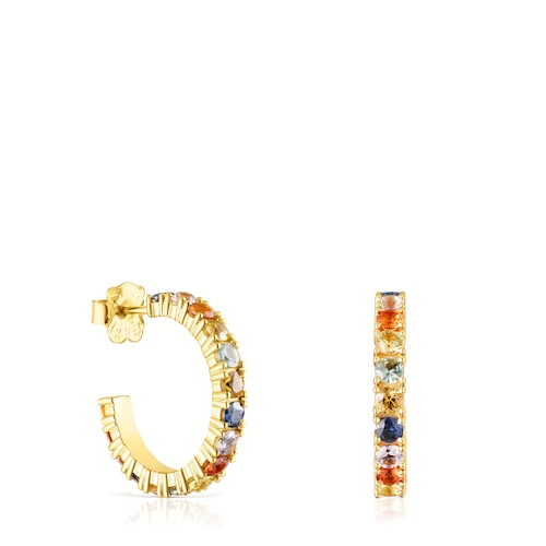 Pendientes aro con baño de oro 18 kt sobre plata y zafiros multicolor Glaring