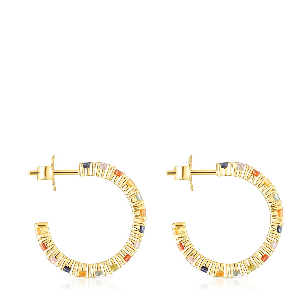 Pendientes aro con ba&ntilde;o de oro 18 kt sobre plata y zafiros multicolor Glaring