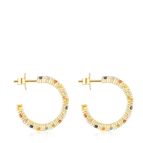 Pendientes aro con baño de oro 18 kt sobre plata y zafiros multicolor Glaring