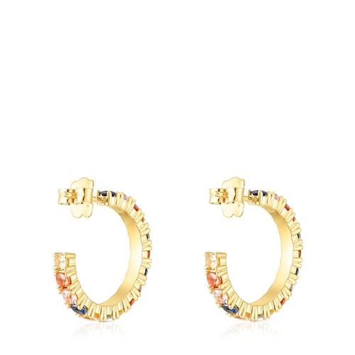 Pendientes aro con baño de oro 18 kt sobre plata y zafiros multicolor Glaring