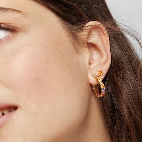 Pendientes aro con baño de oro 18 kt sobre plata y zafiros multicolor Glaring