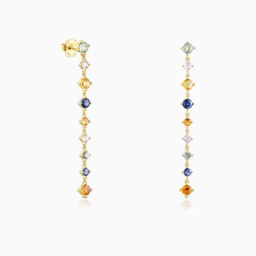 Long 18K gold vermeil Glaring Earrings with multicolored Sapphires