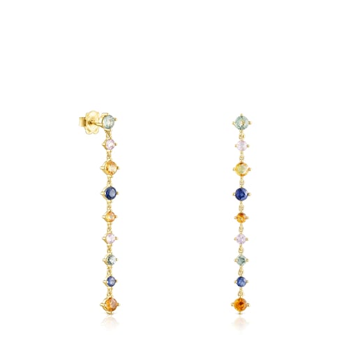 Pendientes largos con baño de oro 18 kt sobre plata y zafiros multicolor Glaring