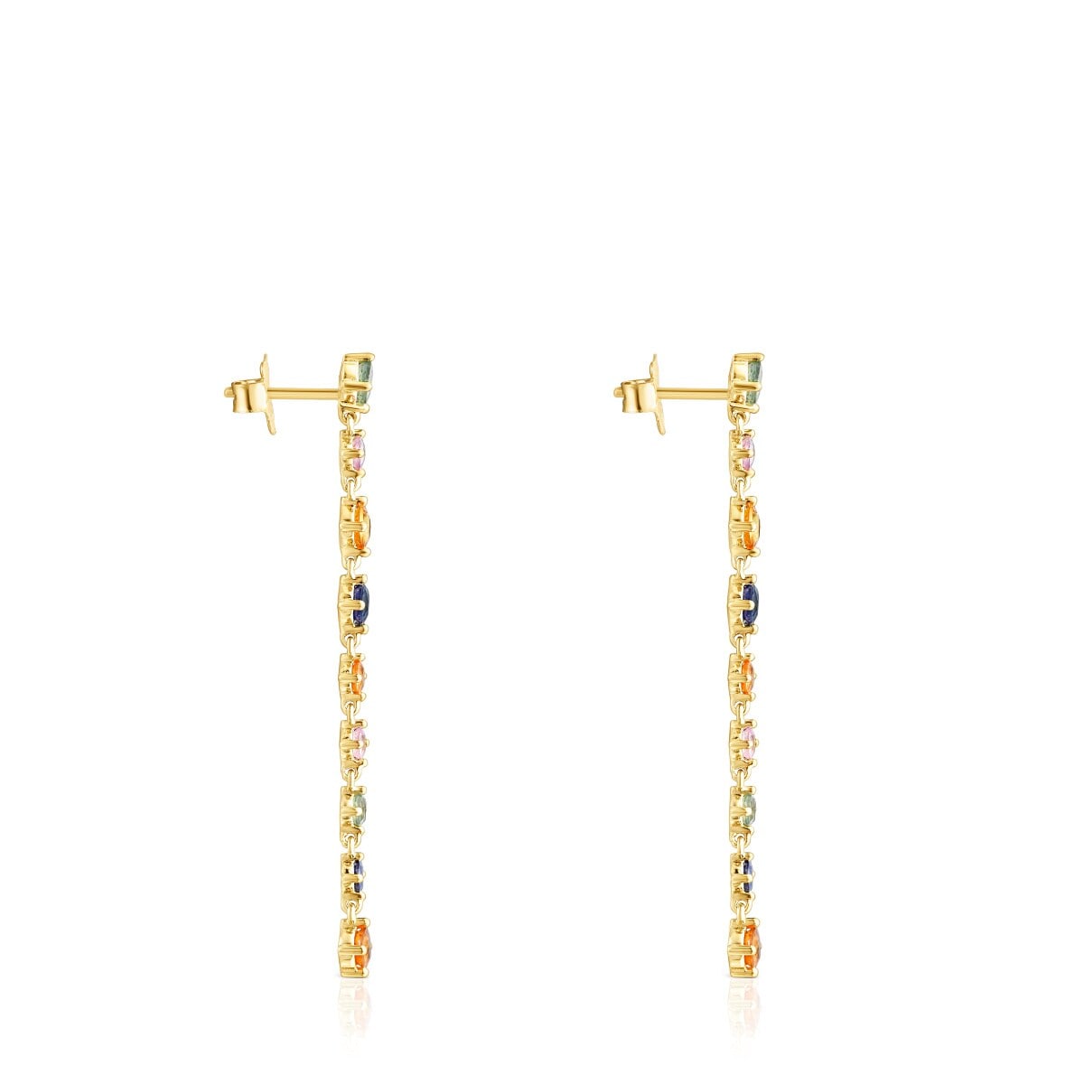 Pendientes largos con baño de oro 18 kt sobre plata y zafiros multicolor Glaring image number 1