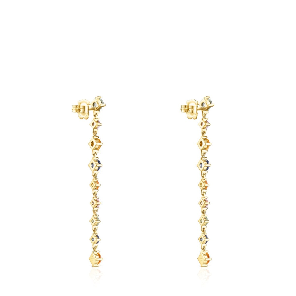 Pendientes largos con baño de oro 18 kt sobre plata y zafiros multicolor Glaring image number 2