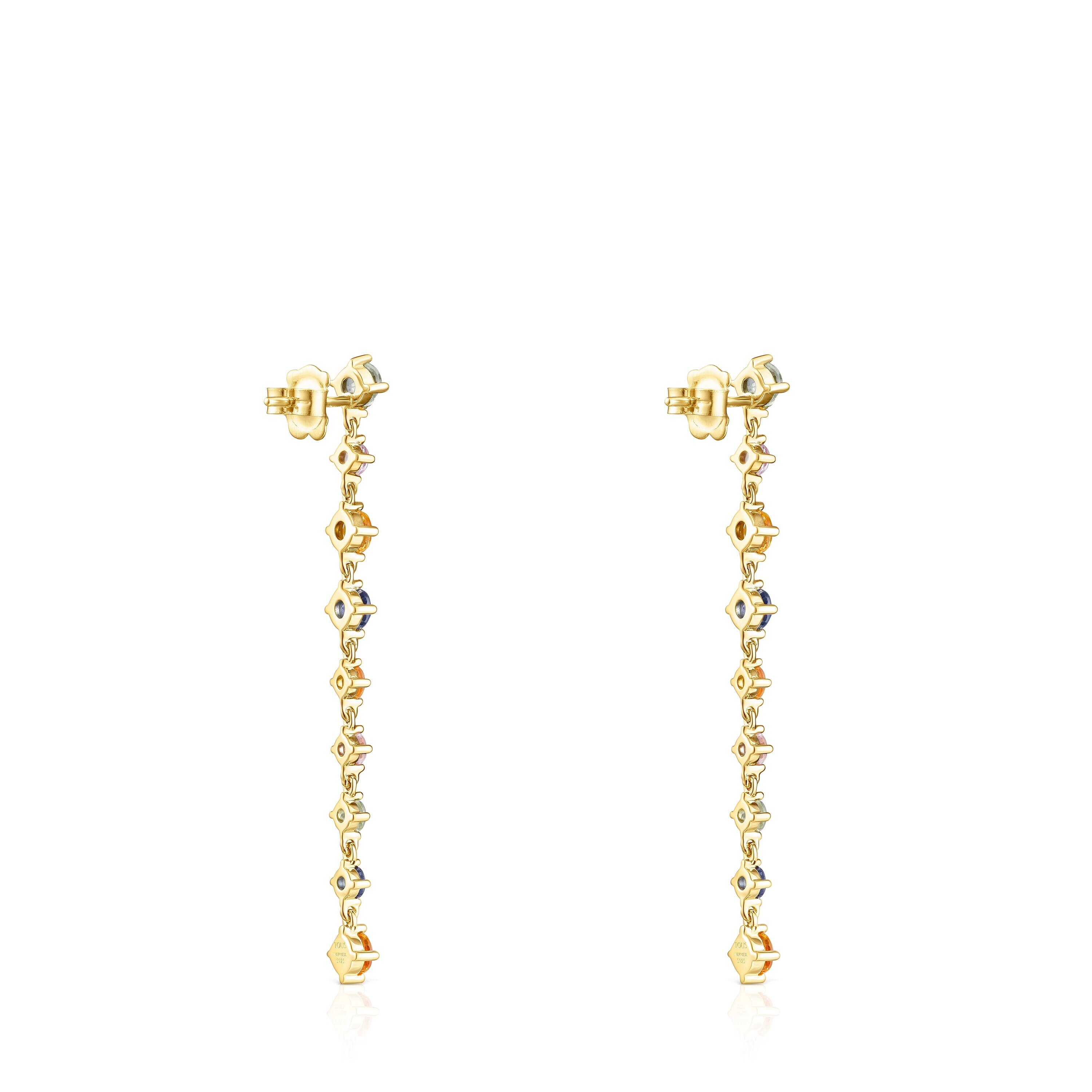 Long Silver Vermeil Glaring Earrings with multicolored Sapphires