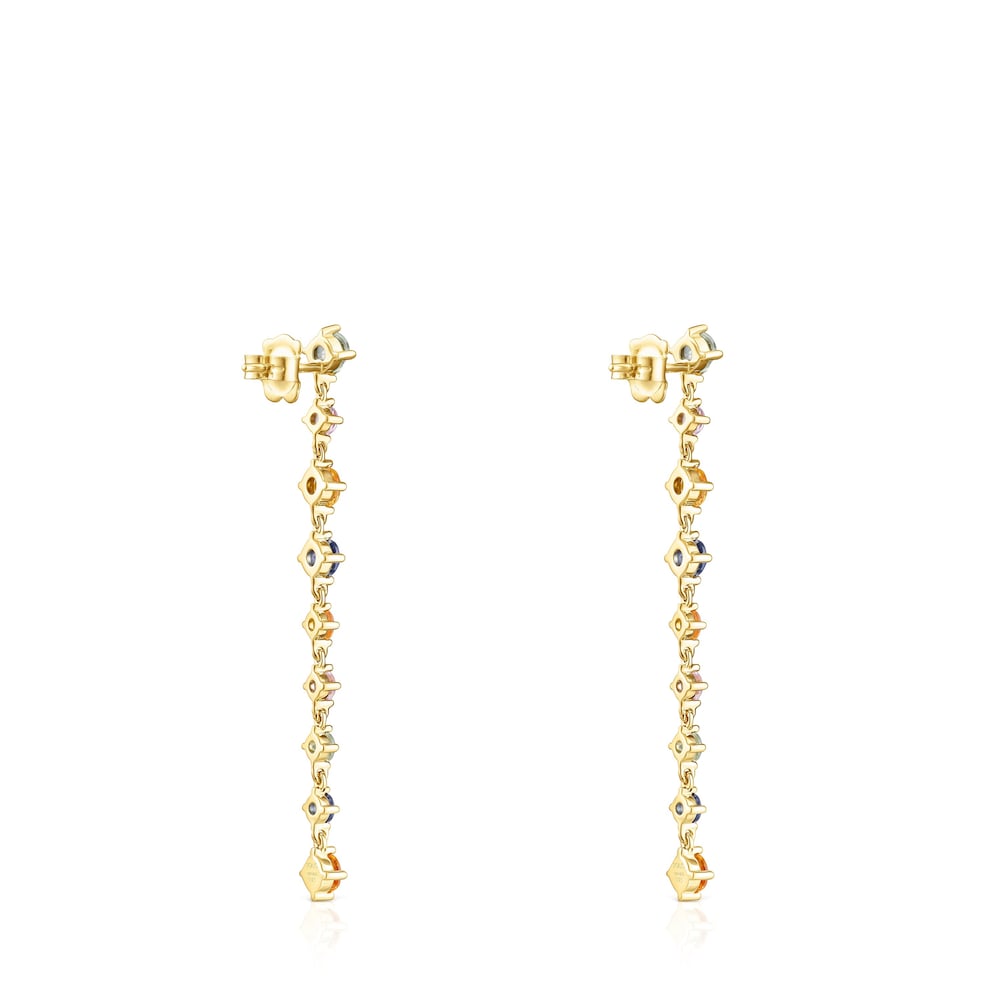 Long Silver Vermeil Glaring Earrings with multicolored Sapphires