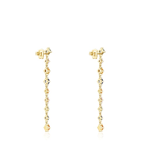 Pendientes largos con baño de oro 18 kt sobre plata y zafiros multicolor Glaring