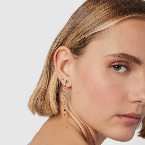 Pendientes largos con ba&ntilde;o de oro 18 kt sobre plata y zafiros multicolor Glaring