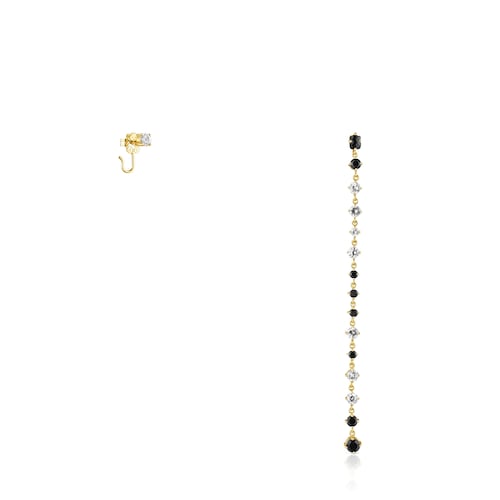 Pendientes corto-largo con baño de oro 18 kt sobre plata, ónix y zircón Glaring