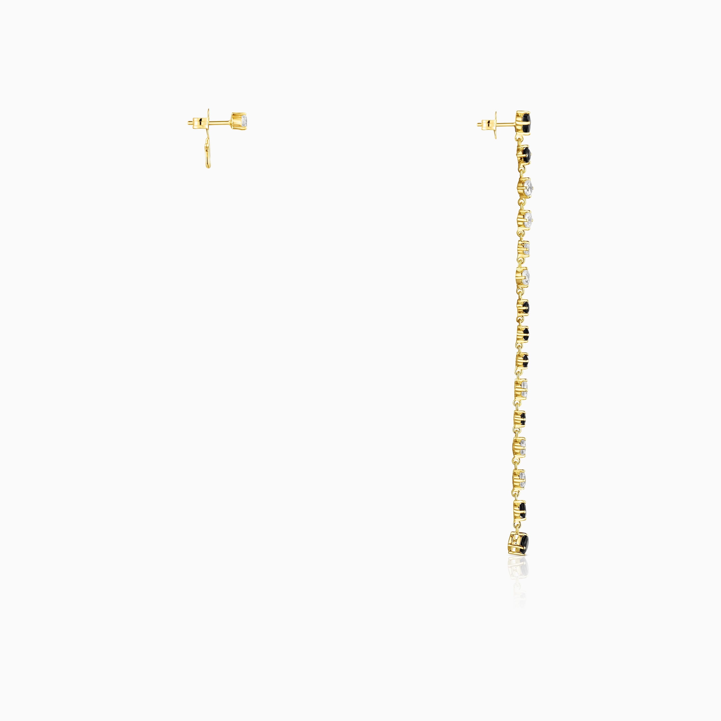 Short/long Silver Vermeil Glaring Earrings with Onyx and Zirconia