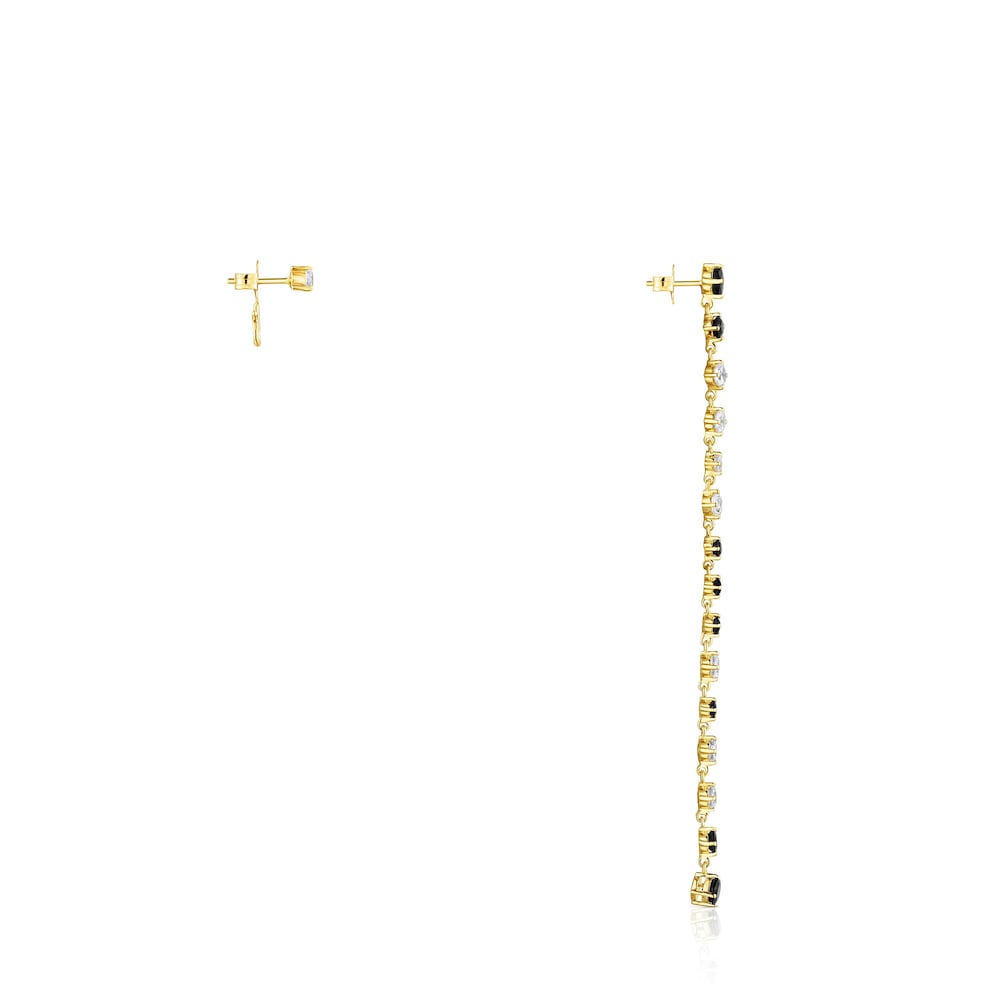 Short-long Silver Vermeil Glaring Earrings with Onyx and Zirconia