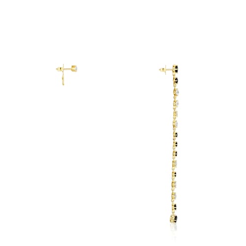 Pendientes corto-largo con baño de oro 18 kt sobre plata, ónix y zircón Glaring