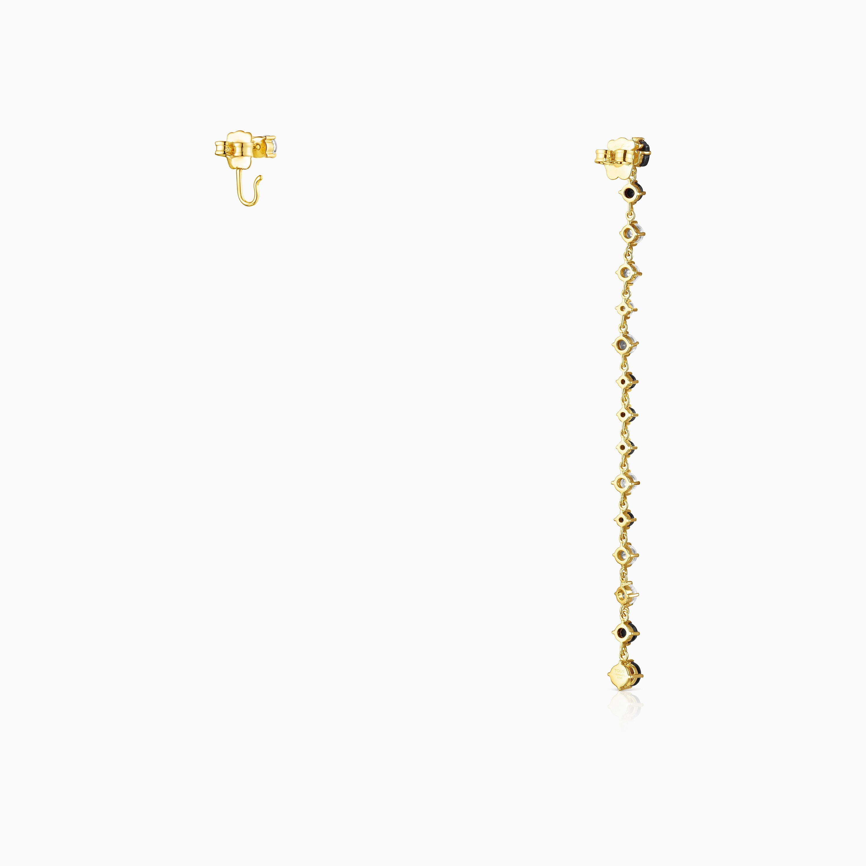 Short/long Silver Vermeil Glaring Earrings with Onyx and Zirconia