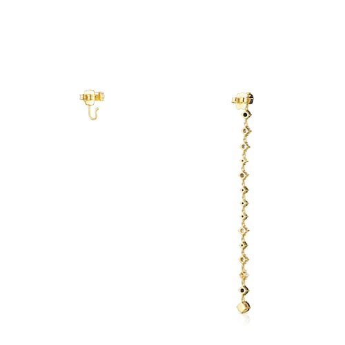 Pendientes corto-largo con baño de oro 18 kt sobre plata, ónix y zircón Glaring