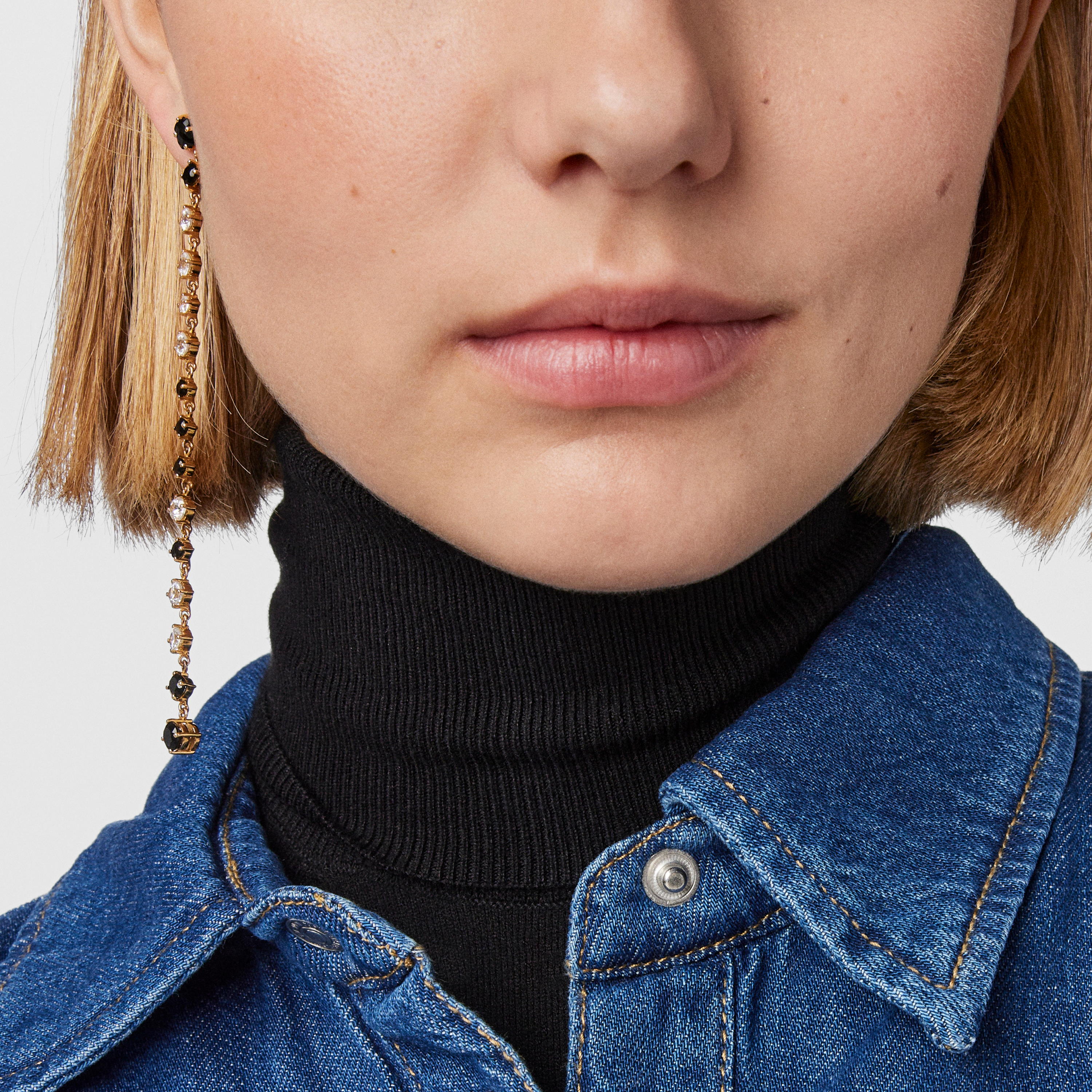 Short/long Silver Vermeil Glaring Earrings with Onyx and Zirconia