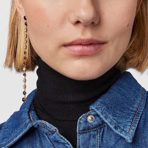 Pendientes corto/largo con ba&ntilde;o de oro 18 kt sobre plata, &oacute;nix y zirc&oacute;n Glaring