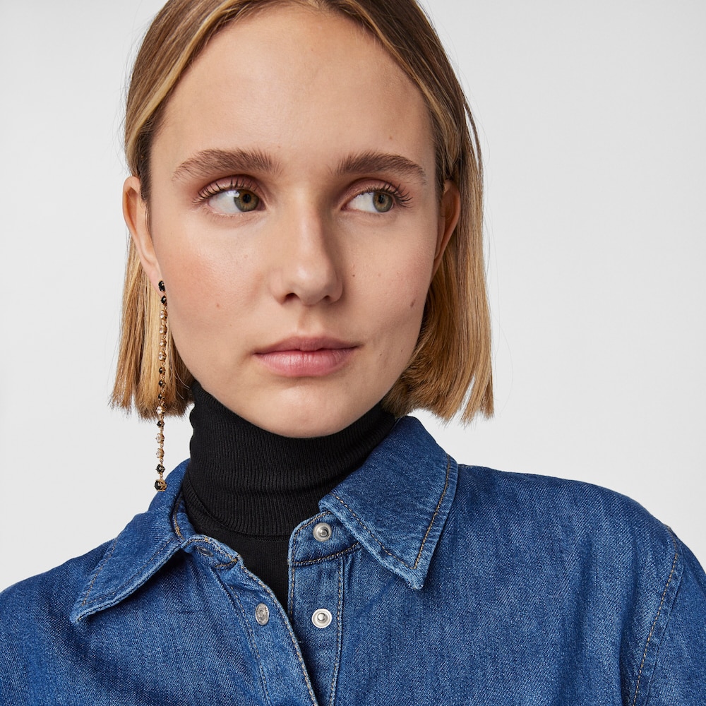 Short-long Silver Vermeil Glaring Earrings with Onyx and Zirconia