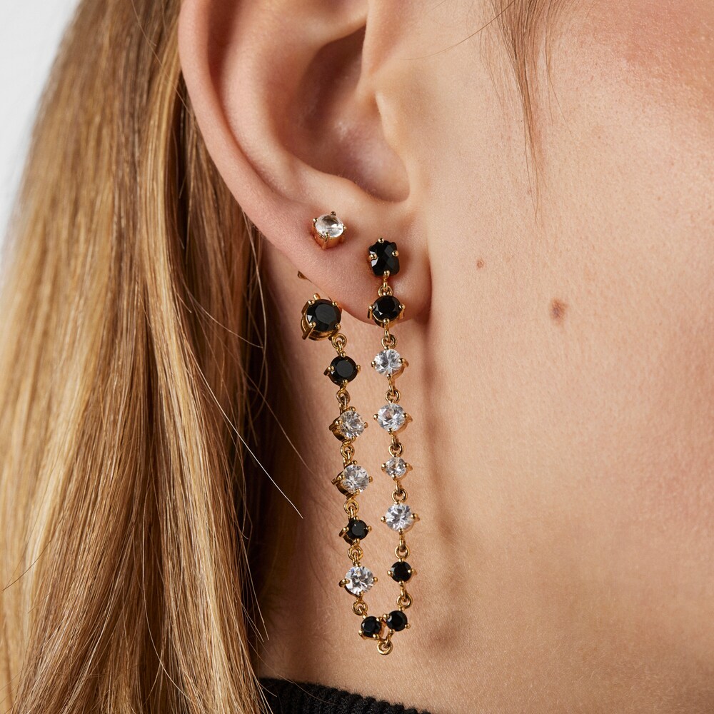 Short-long Silver Vermeil Glaring Earrings with Onyx and Zirconia