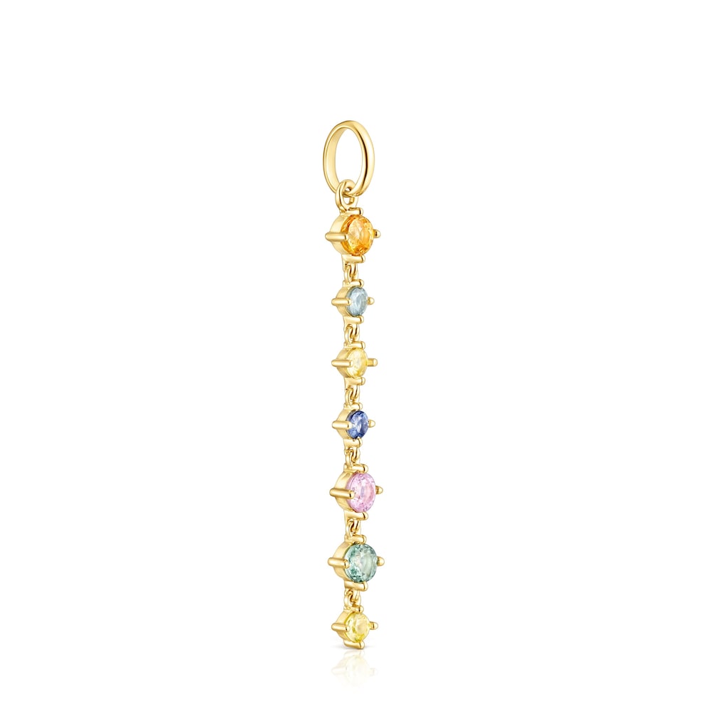 Long 18K gold vermeil Glaring Pendant with multicolored Sapphires