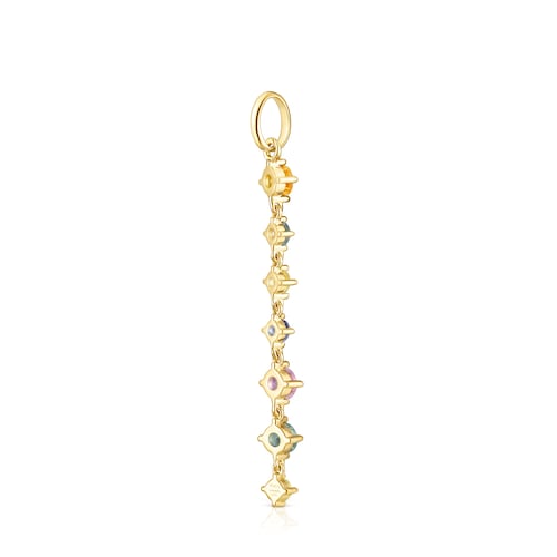 Long Silver Vermeil Glaring Pendant with multicolored Sapphires