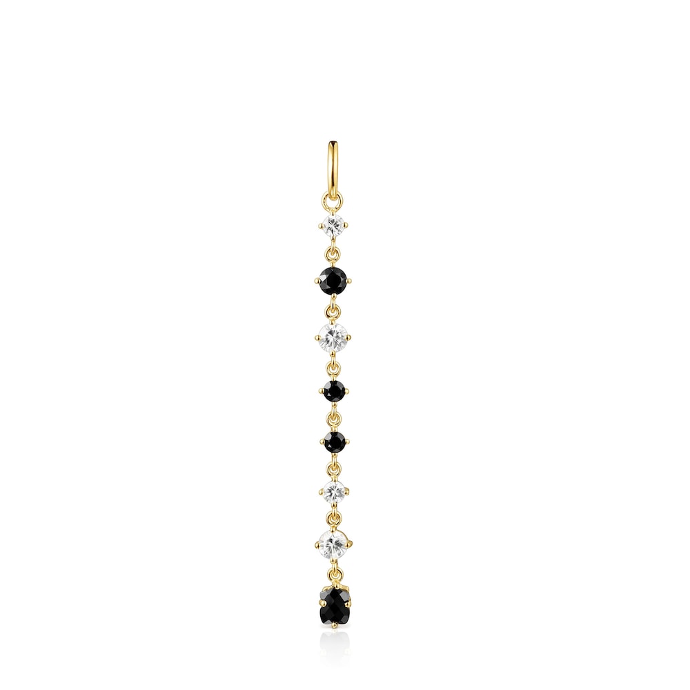 Long 18K gold vermeil Glaring Pendant with Onyx and Zirconia