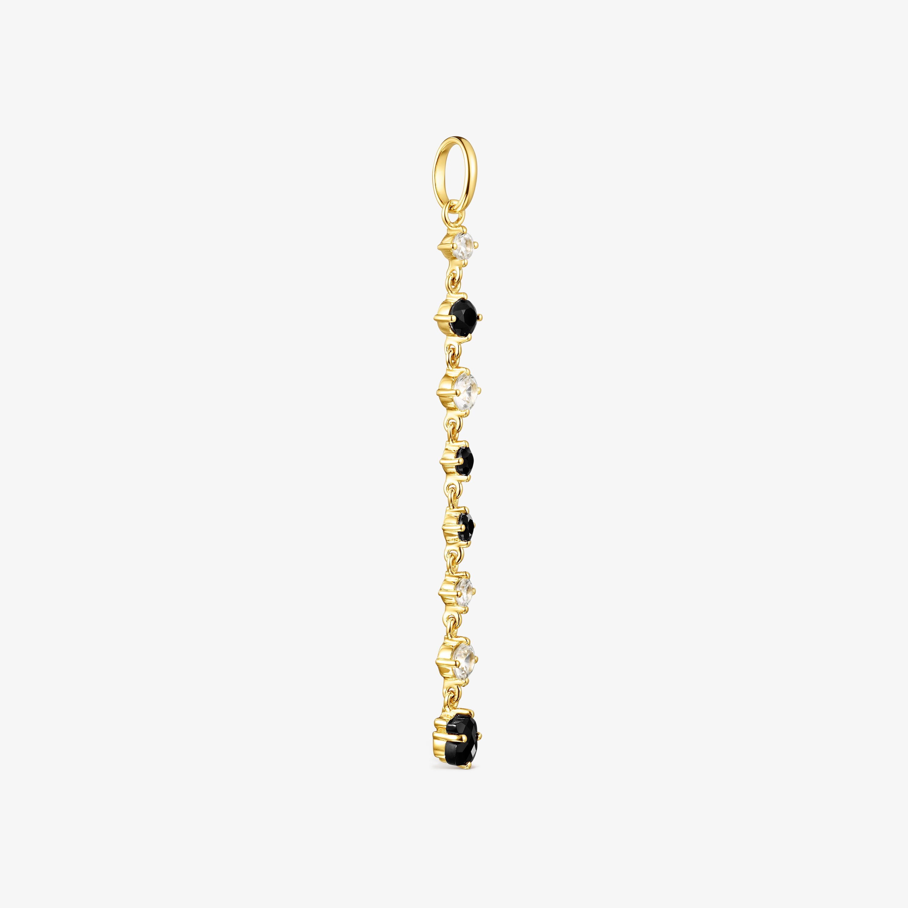 Long 18K gold vermeil Glaring Pendant with Onyx and Zirconia