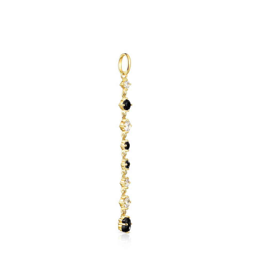 Long 18K gold vermeil Glaring Pendant with Onyx and Zirconia