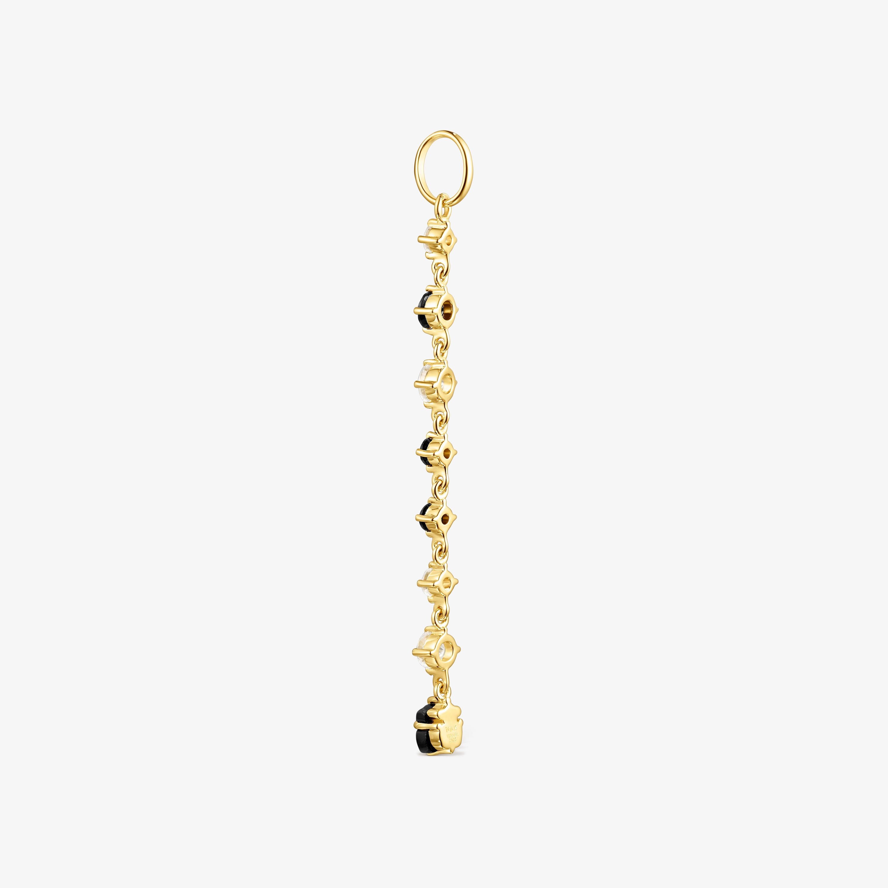 Long 18K gold vermeil Glaring Pendant with Onyx and Zirconia