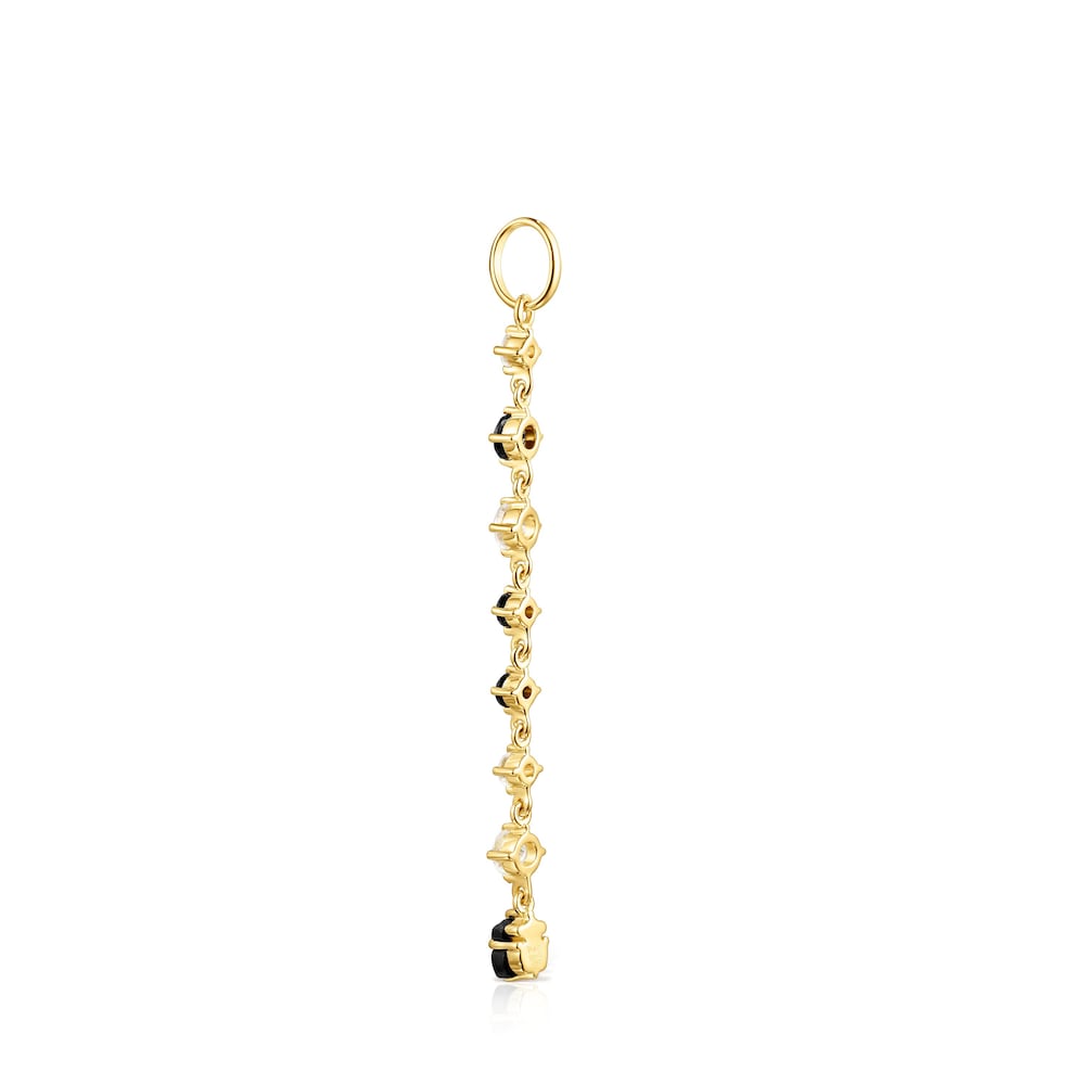 Long 18K gold vermeil Glaring Pendant with Onyx and Zirconia