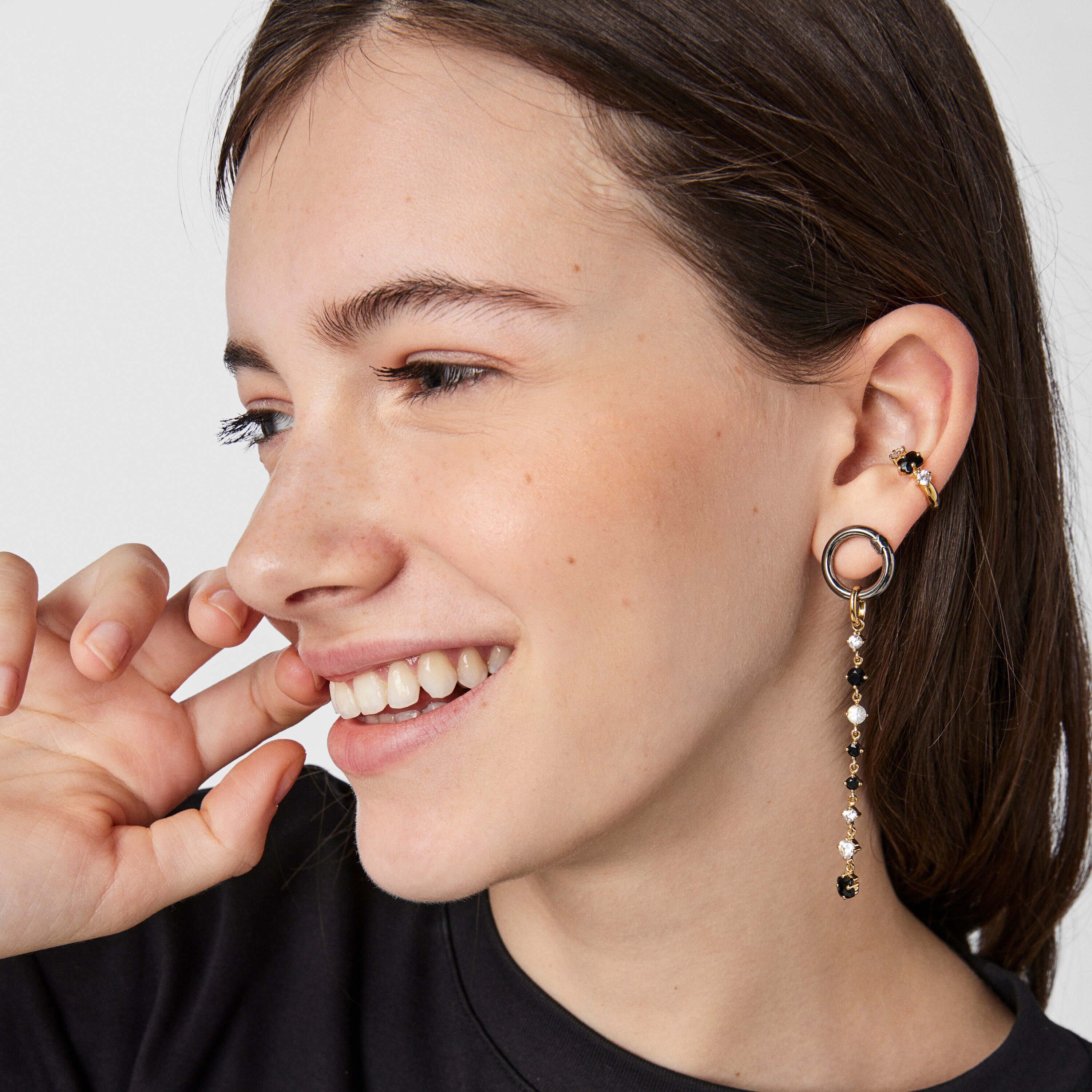 Long Silver Vermeil Glaring Pendant with Onyx and Zirconia