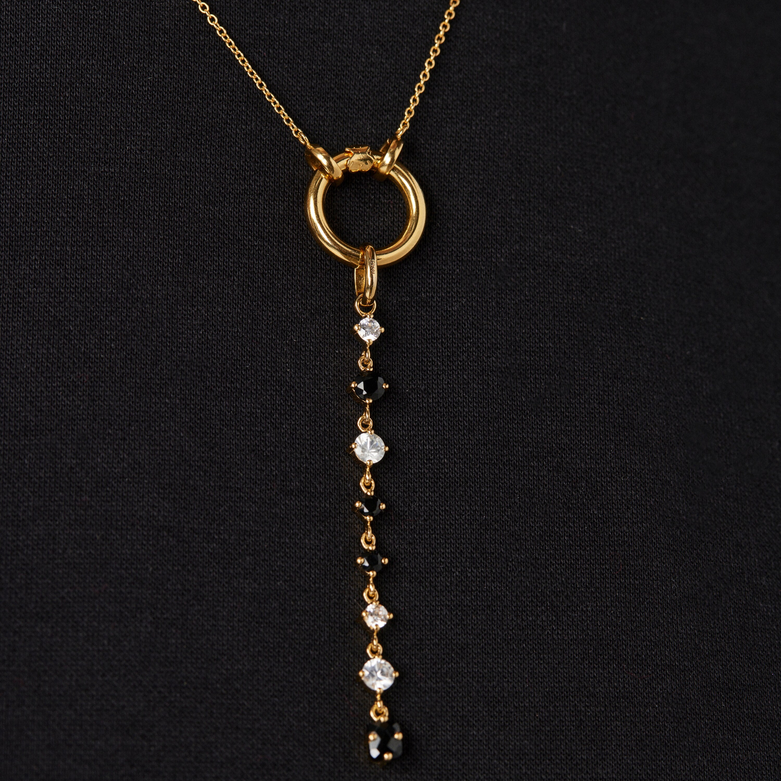 Long 18K gold vermeil Glaring Pendant with Onyx and Zirconia