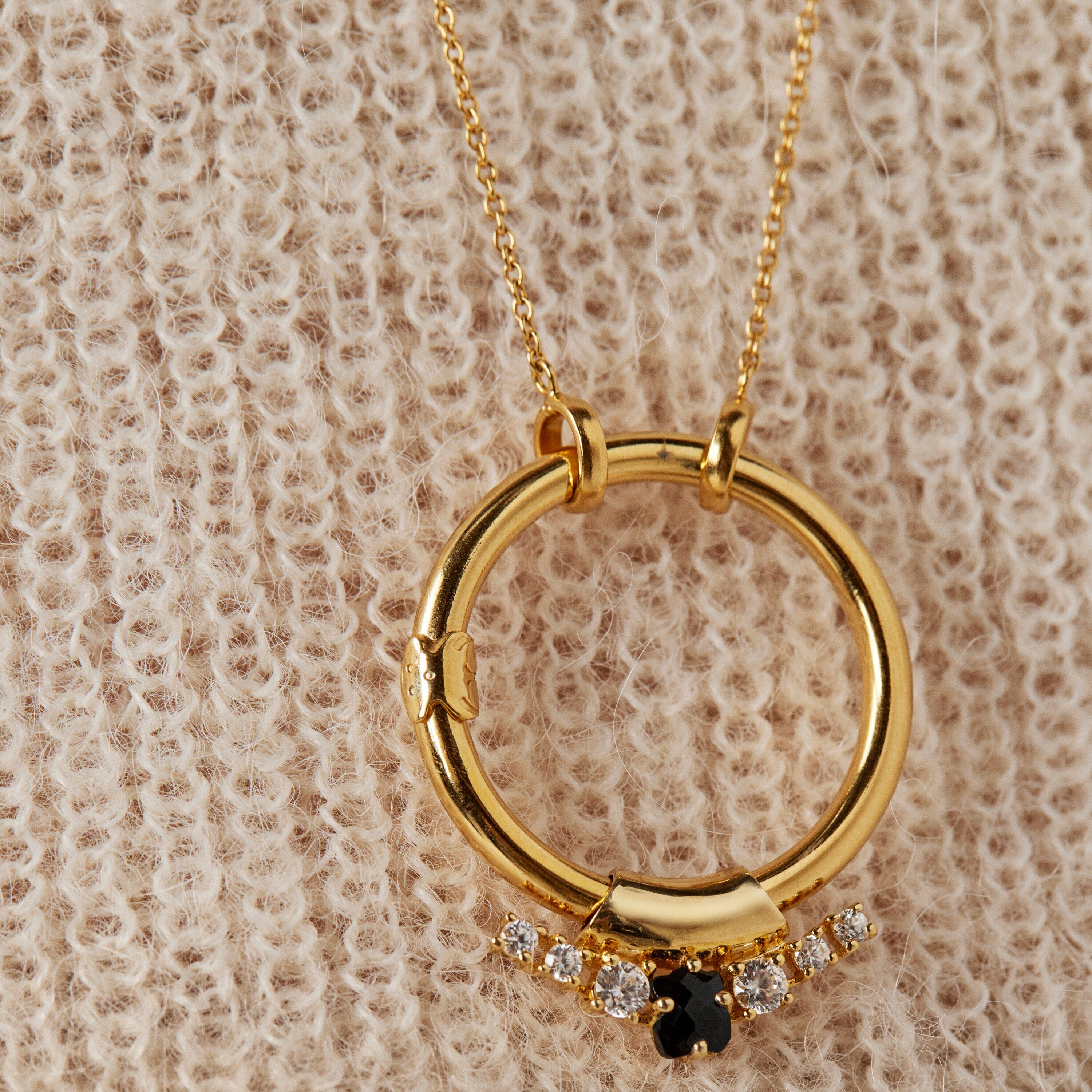 Silver Vermeil Glaring Pendant with Onyx and Zirconia