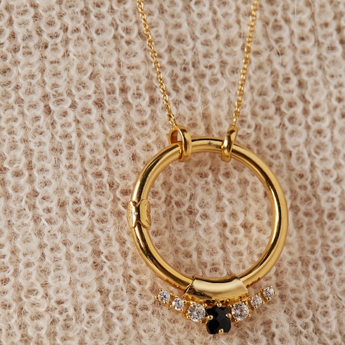 Silver Vermeil Glaring Pendant with Onyx and Zirconia