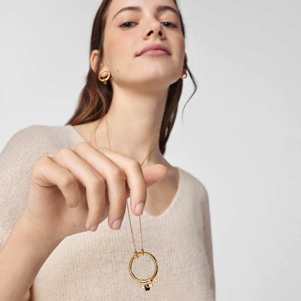 18K gold vermeil Glaring Pendant with Onyx and Zirconia