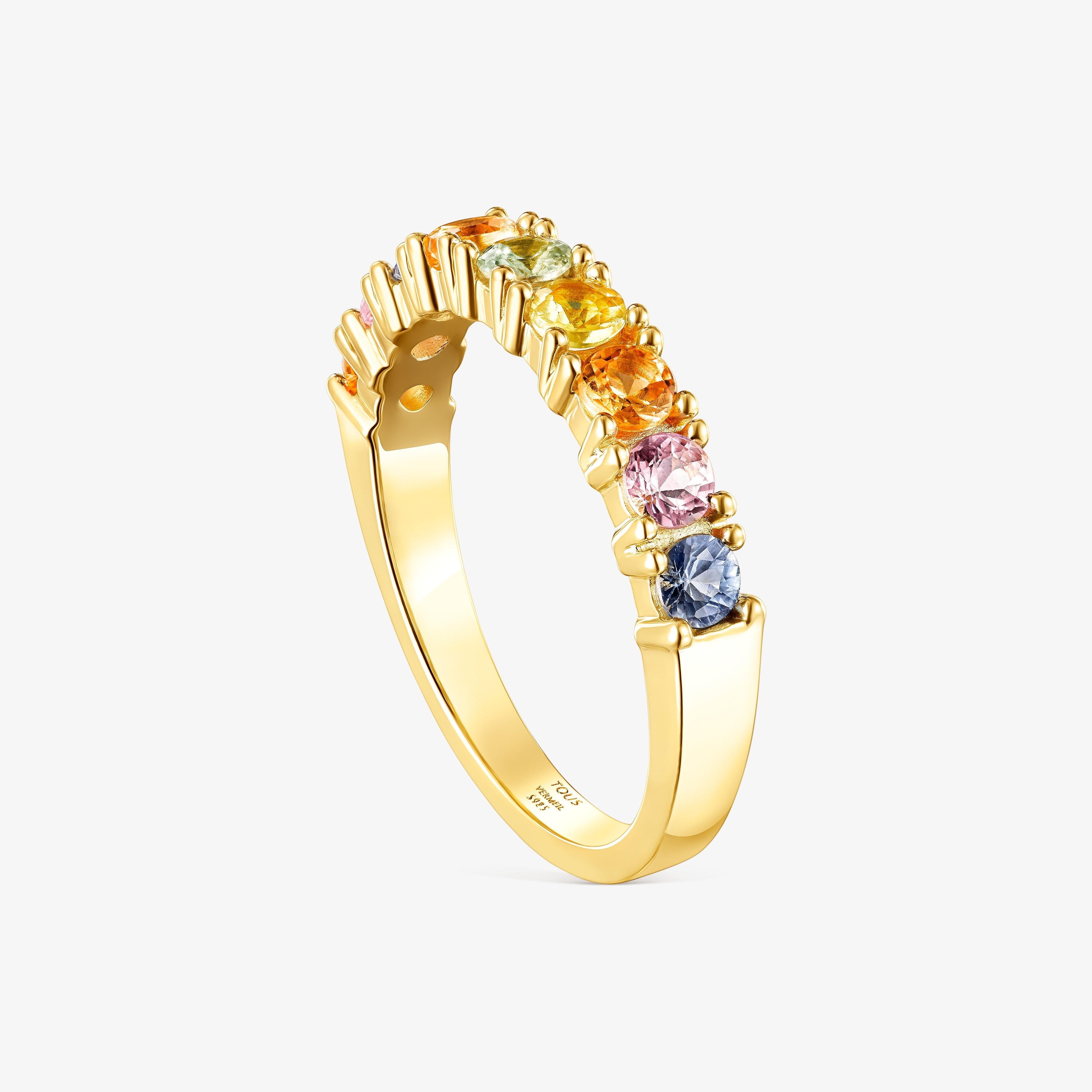 18K gold vermeil Glaring Wedding band with multicolored Sapphires