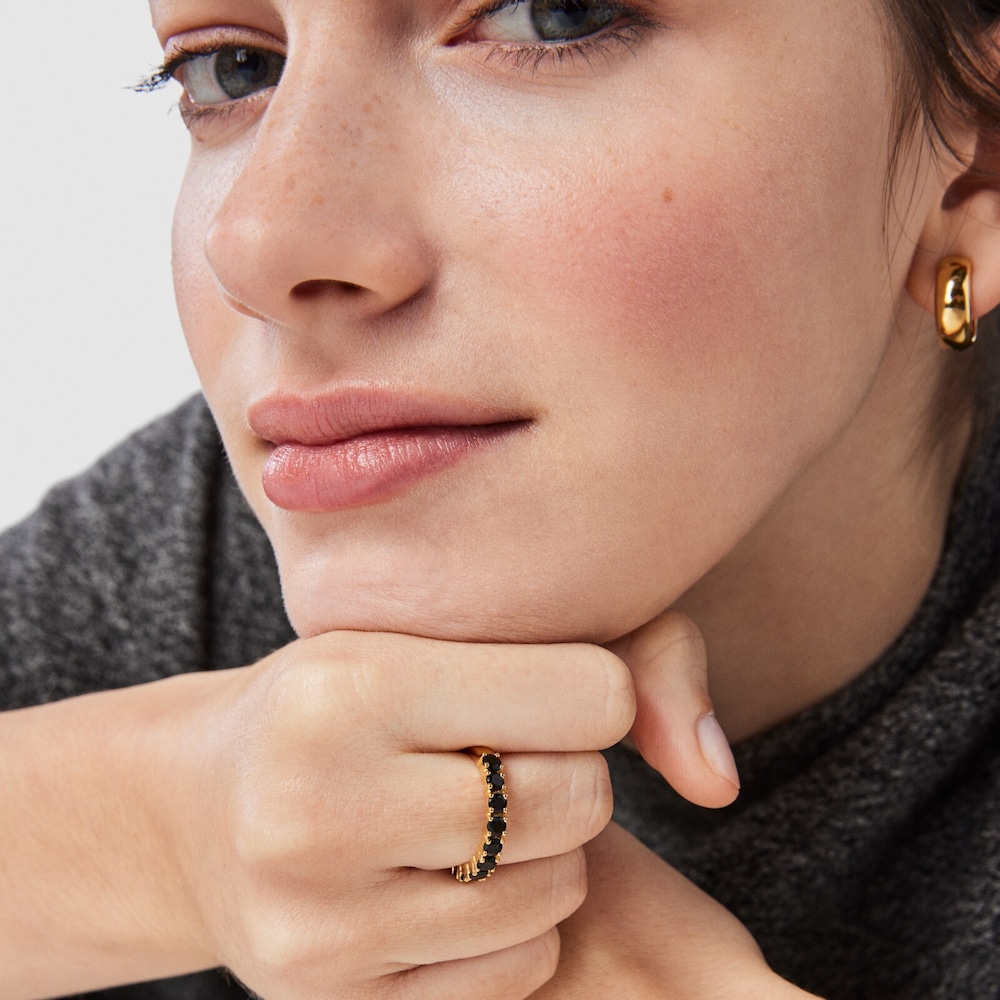 Anel meia alian&ccedil;a Glaring em Prata Vermeil com &Oacute;nix