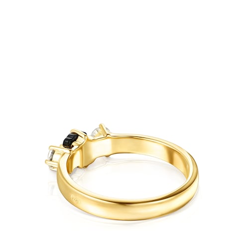 Anillo de plata vermeil con ónix y zircón motivo oso Glaring
