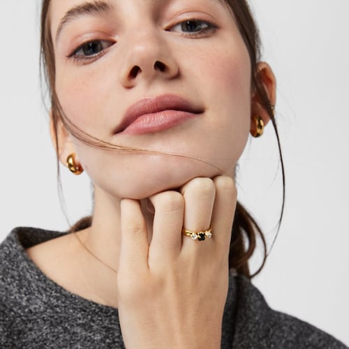 Anillo de plata vermeil con ónix y zircón motivo oso Glaring